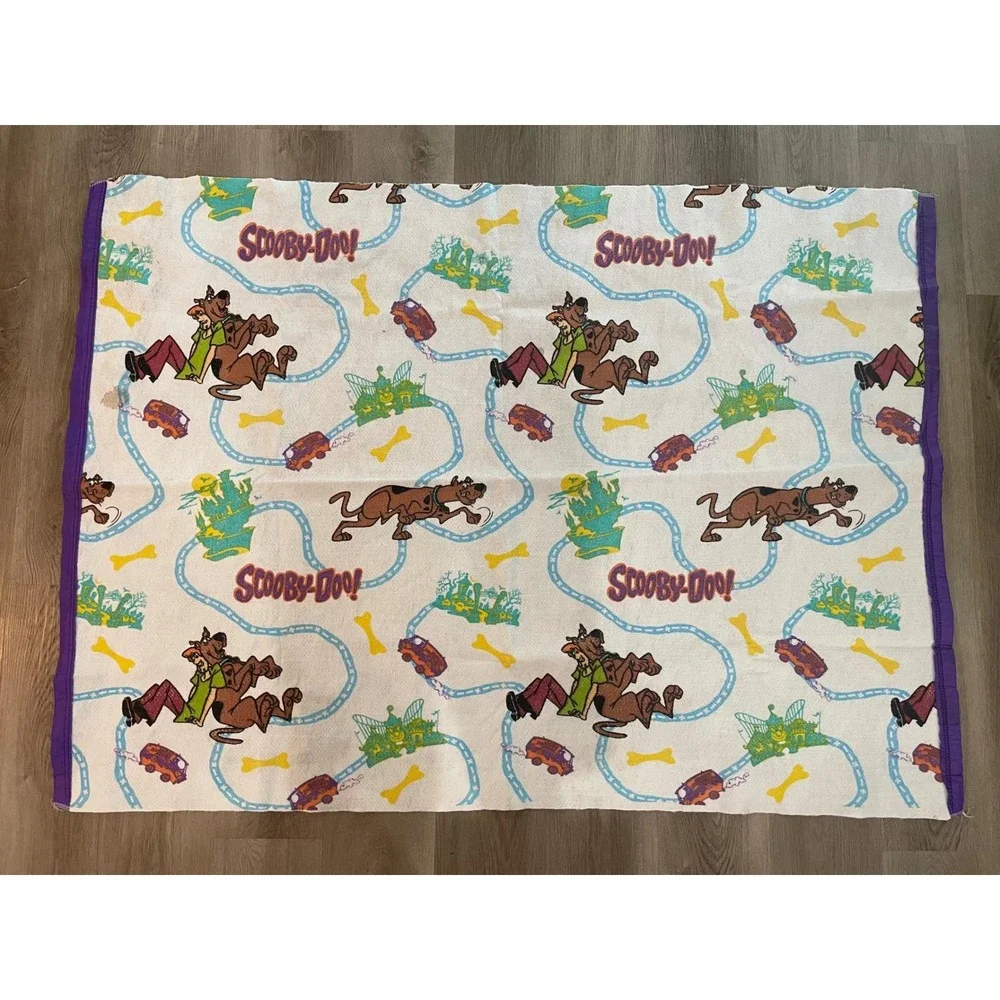 Vintage 90s Scooby Doo Shaggy‎ Fleece Blanket Throw Mystery Machine Made in USA
